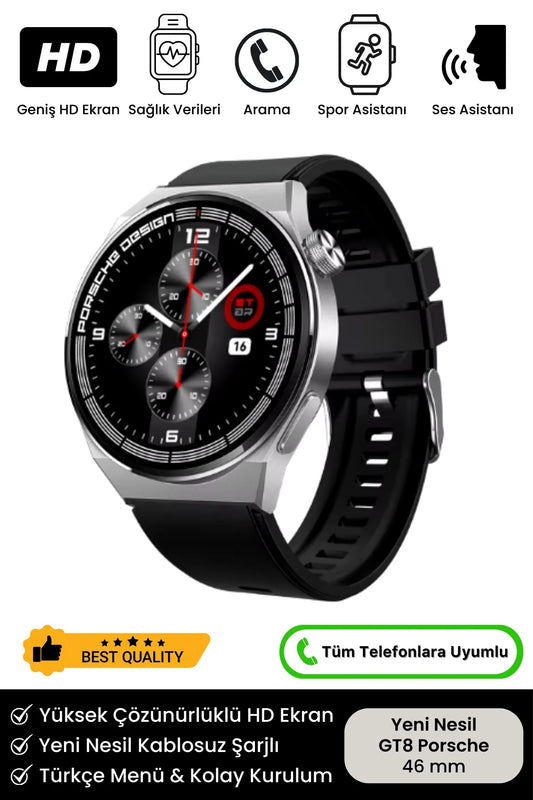 Sports Smartwatch Porsche Design Waterproof Bracelet Bluetooth Call Info Heart Rate