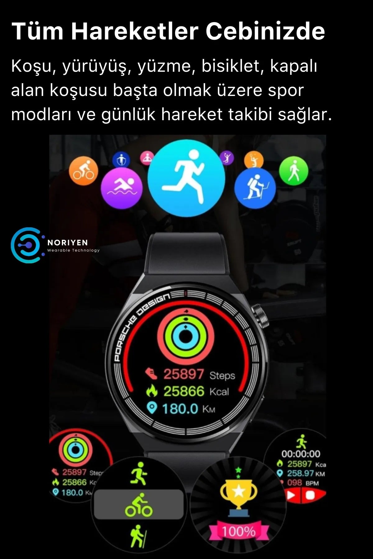 Sports Smartwatch Porsche Design Waterproof Bracelet Bluetooth Call Info Heart Rate