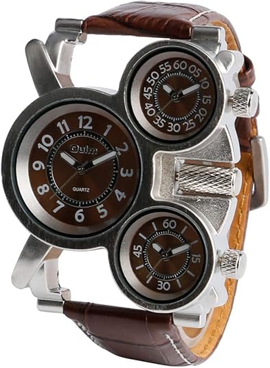 UEB Oulm Mens Watch with Brown 3-Movt Dial Brown 23mm Stainless Steel Band