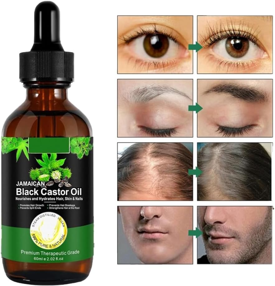 Jamaican Black Castor Oil in Glass Bottles, Body Massage Oil, Hair Growth, Eyebrow Care, Skin Care,