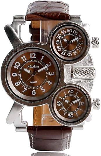 UEB Oulm Mens Watch with Brown 3-Movt Dial Brown 23mm Stainless Steel Band