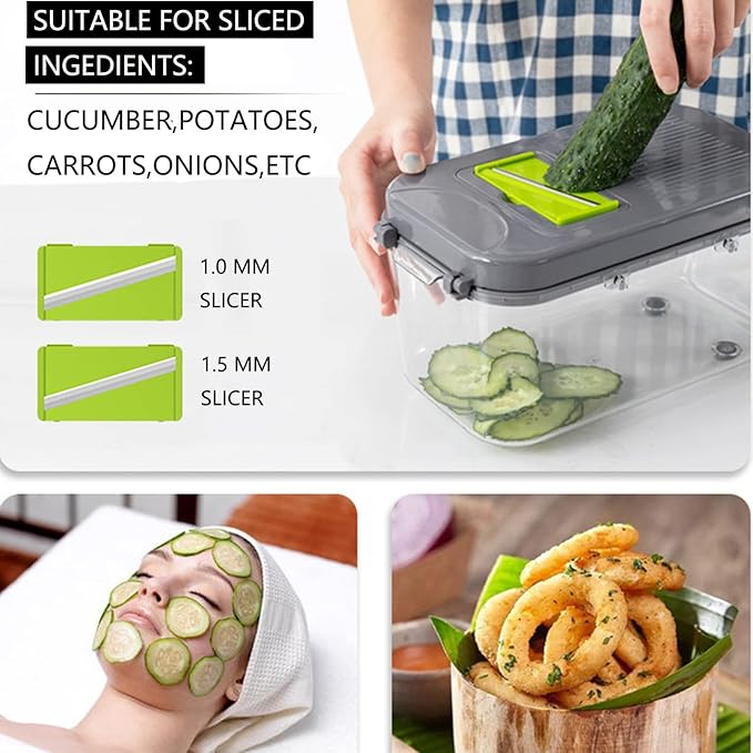 Vegetable Chopper 22 in 1 Multifunctional Onion Vegetable Mandoline Slicer Cutter Food Chopper Kitchen Manual Julienne Grater for Carrot Potato Fruit Salad with Colander Basket Containe