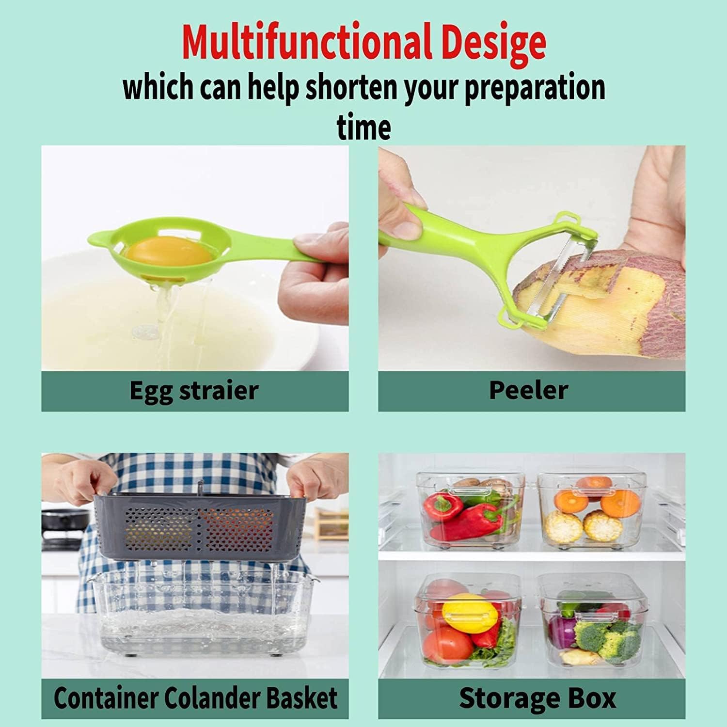 Vegetable Chopper 22 in 1 Multifunctional Onion Vegetable Mandoline Slicer Cutter Food Chopper Kitchen Manual Julienne Grater for Carrot Potato Fruit Salad with Colander Basket Containe