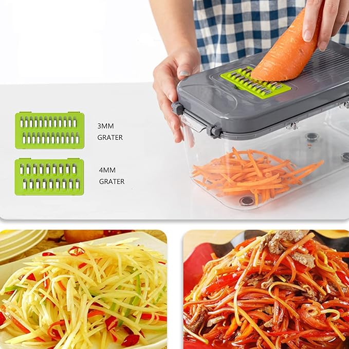 Vegetable Chopper 22 in 1 Multifunctional Onion Vegetable Mandoline Slicer Cutter Food Chopper Kitchen Manual Julienne Grater for Carrot Potato Fruit Salad with Colander Basket Containe
