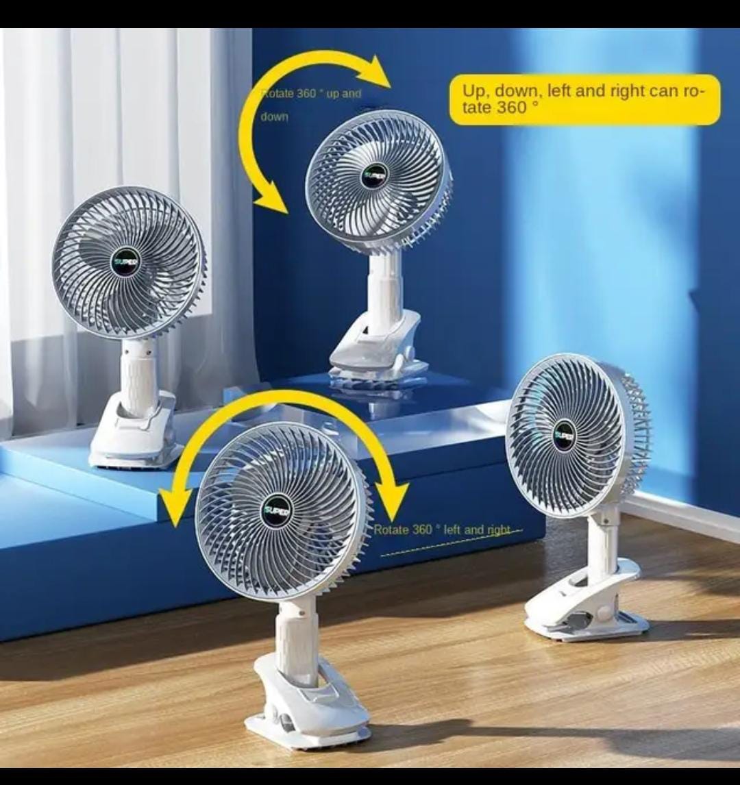 Portable USB Rechargeable Desk Fan with 3-Gears Function and Handheld Clipped and Low Noise