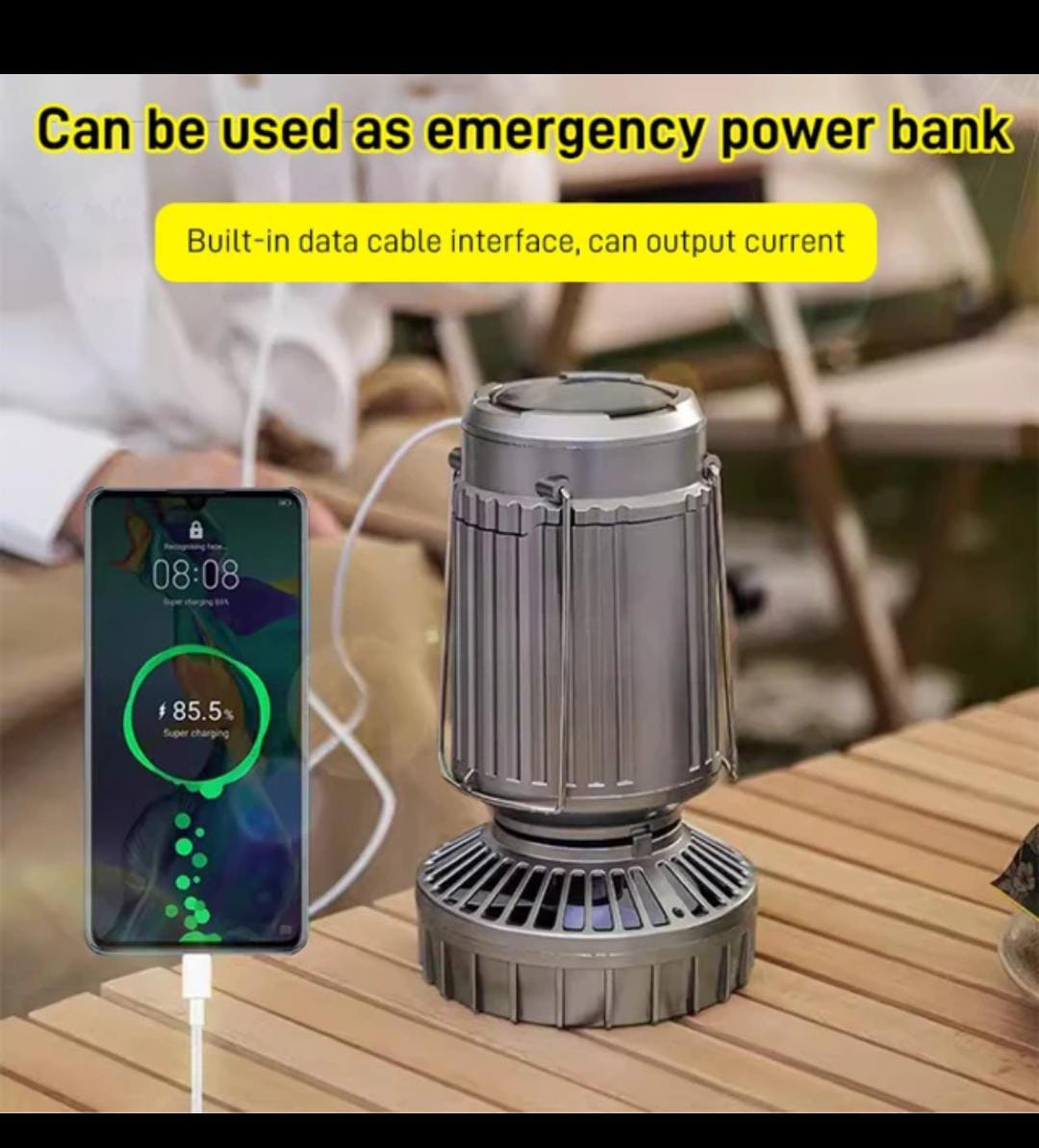 6 in 1 portable outdoor LED camping lantern with fan solar charge rechargeable light energy saving tent lamp flashlight