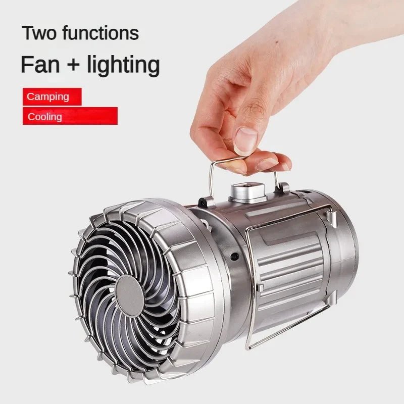 6 in 1 portable outdoor LED camping lantern with fan solar charge rechargeable light energy saving tent lamp flashlight