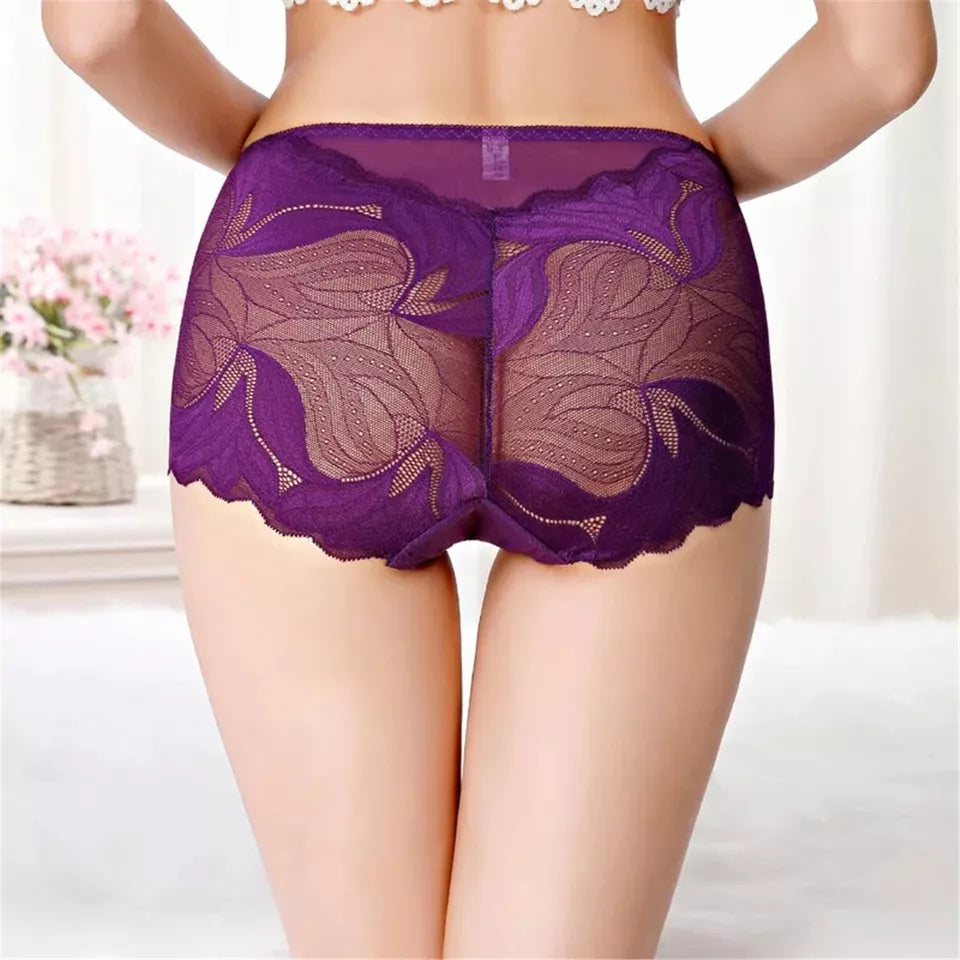 4 Pack Women's Ladies Sexy Lace High Waist Full Briefs Knickers Underwear